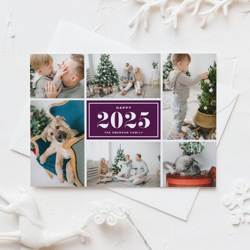 Purple 2025 Happy New Year Photo Collage Holiday Card