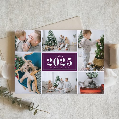 Purple 2025 Happy New Year Photo Collage Holiday Card