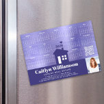 Purple 2026 Calendar Realtor Photo QR Code Magnet<br><div class="desc">Present your best self to your clients and make sure they remember you year-round with this chic, elegant, 2026 calendar magnet card. A simple, modern 12 month calendar, a purple modern house icon, your custom qr code, personal photo and bold white typography on a purple band overlay a soft shimmer,...</div>