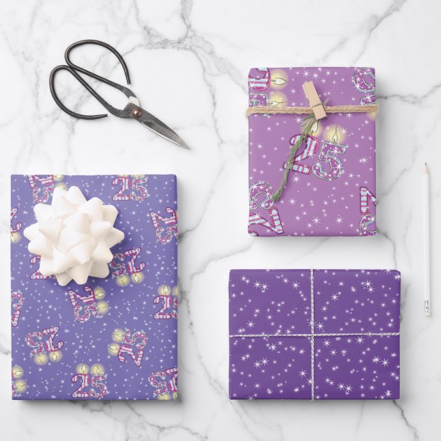 Purple 25th Birthday Candles on Wrapping Paper  (Front)