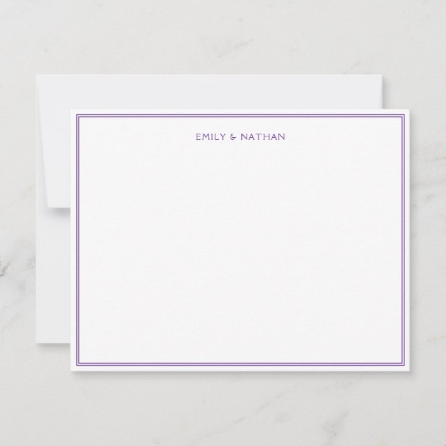 Purple 2 Border Couple Wedding Engagement Custom Note Card (Front)