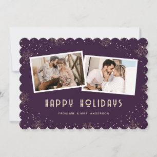 Purple 2 Photo Newlywed Happy Holidays Card