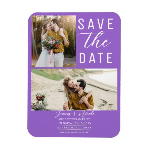 Purple 2 Photos Save the Date Wedding Magnet