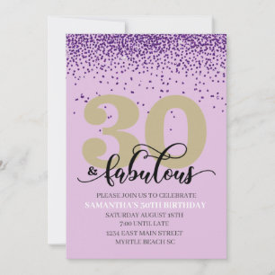 Purple 30 and Fabulous Birthday Party Invitation