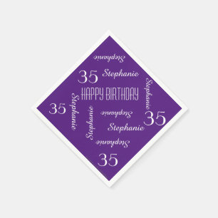 Purple 35th Birthday Party Repeating Names Paper Napkins