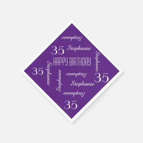 Purple 35th Birthday Party Repeating Names Paper Napkins
