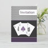 purple 3 aces vegas wedding invitation (Standing Front)