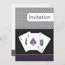 purple 3 aces vegas wedding invitation