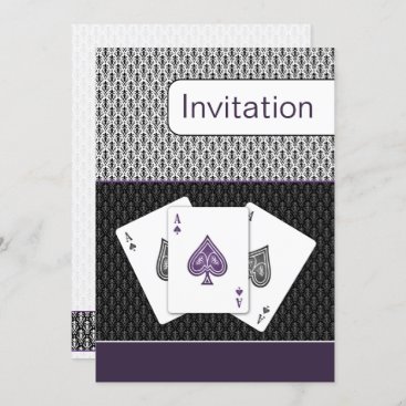purple 3 aces vegas wedding invitation