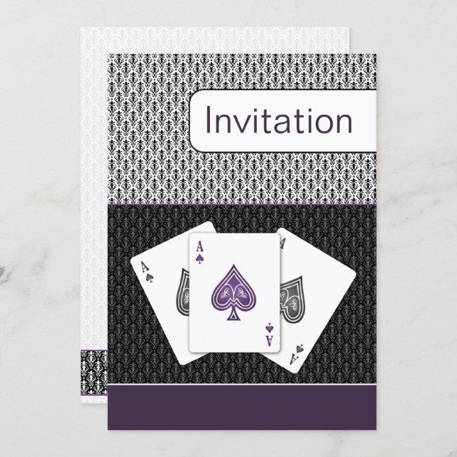 purple 3 aces vegas wedding invitation (Front/Back)