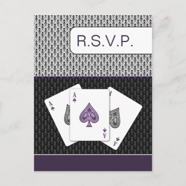 purple 3 aces vegas wedding rsvp cards
