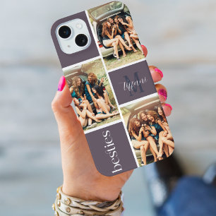 Purple 3 Photos Besties Editable Color Monogram iPhone 15 Plus Case