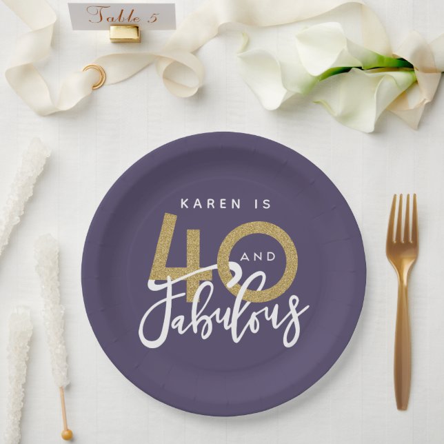 purple 40 and fabulous birthday party  paper plates (Wedding)