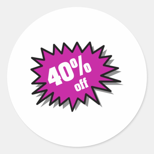 Purple 40 Percent Off Classic Round Sticker (Front)