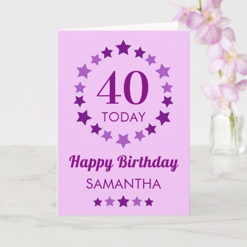 Purple 40 Today or Any Age Stars Birthday Card