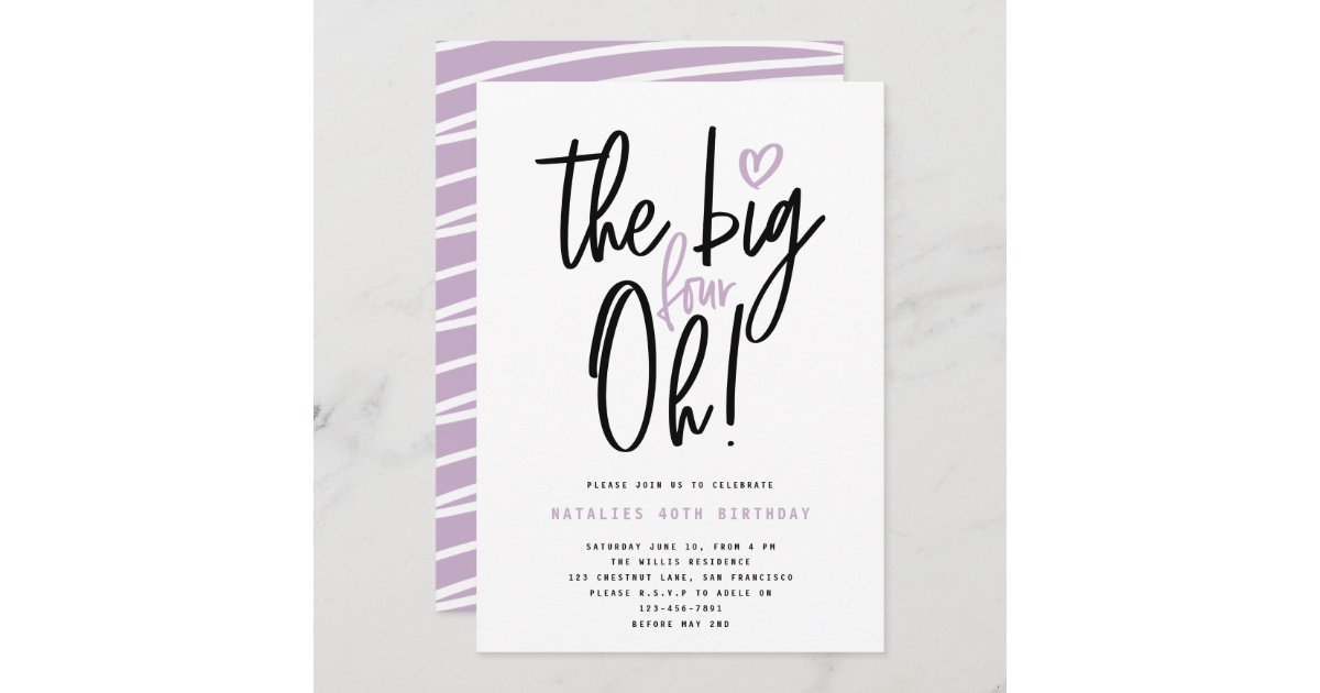 Purple 40th birthday party modern typography | Zazzle