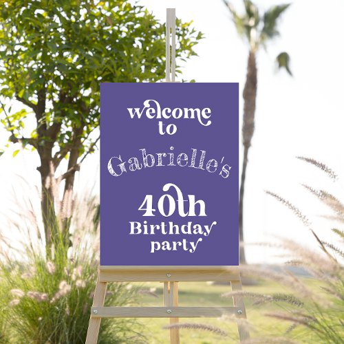 Purple 40th Birthday Party Welcome Sign