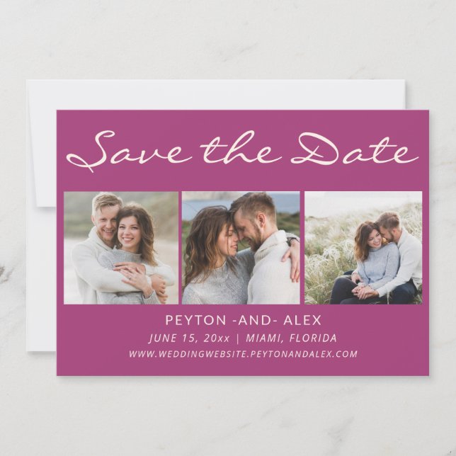 Purple 4-Photo 2-Sided Wedding Save Date  Save The Date (Front)