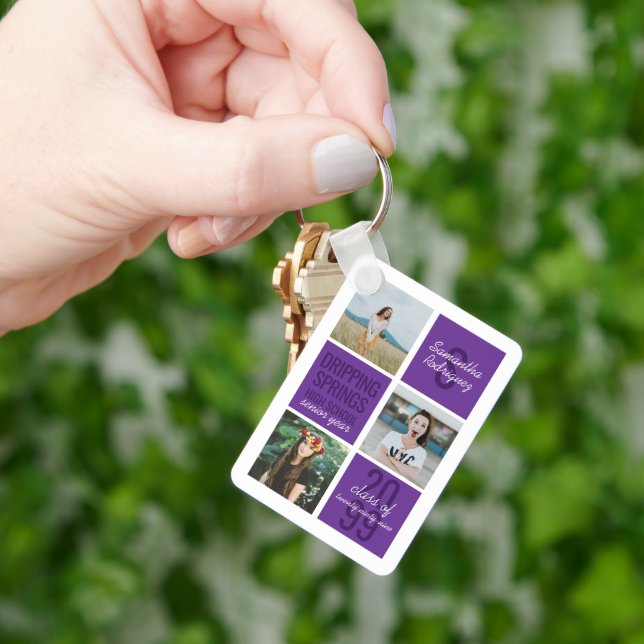 Purple 4-Photo Fun Boxes Class Year Keychain (Hand)