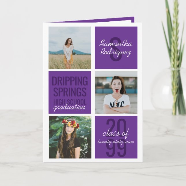Purple 4-Photo Fun Boxes Graduation Invitation (Front)