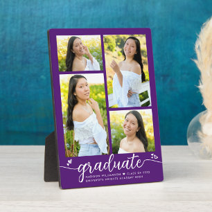 Purple 4 Photo Graduation Modern Calligraphy Heart Plaque