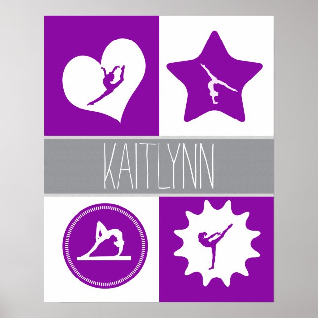Purple 4 Squares Gymnastics with Monogram Poster (Front)