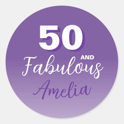 Purple 50 and Fabulous 50th Birthday Party Classic Round Sticker
