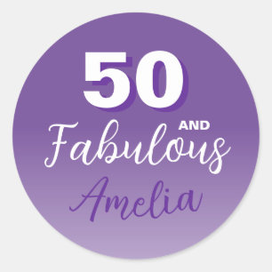 Purple 50 and Fabulous 50th Birthday Party Classic Round Sticker