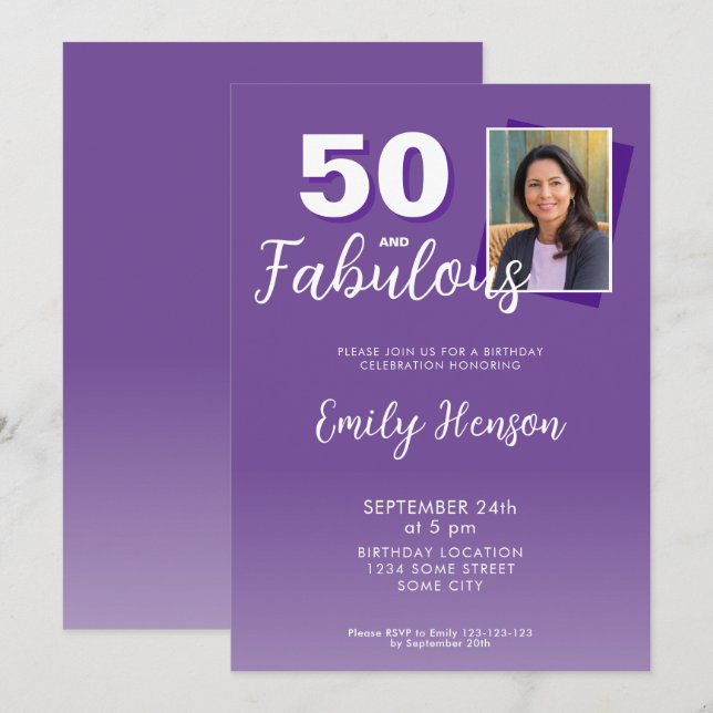 Purple 50 and Fabulous 50th Birthday Party  Invitation (Front/Back)