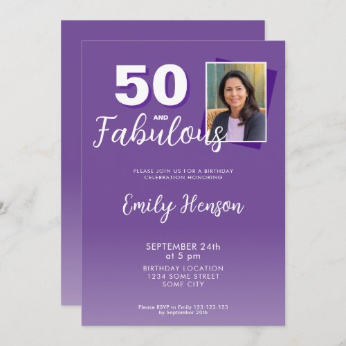 Purple 50 and Fabulous 50th Birthday Party  Invitation