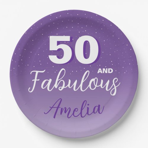 Purple 50 and Fabulous 50th Birthday Party Paper Plates