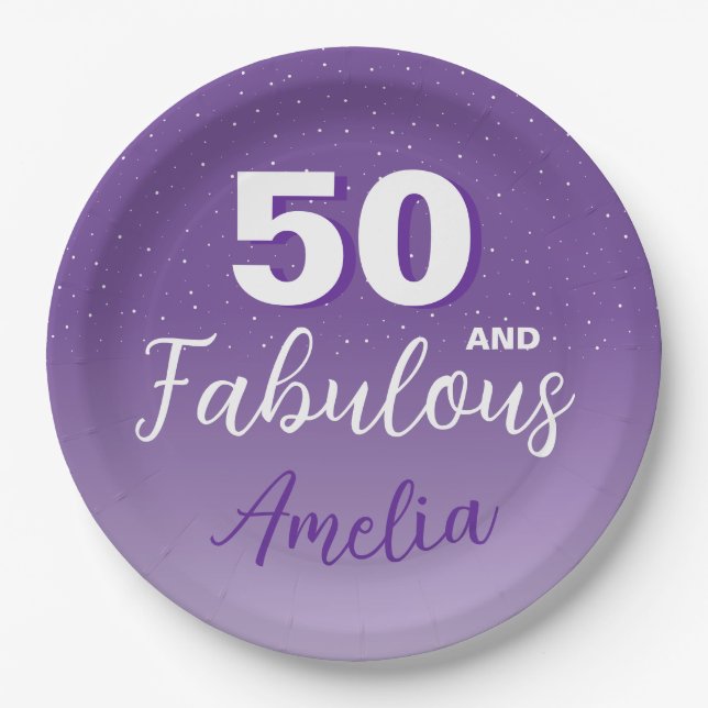 Purple 50 and Fabulous 50th Birthday Party Paper Plates (Front)