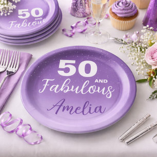 Purple 50 and Fabulous 50th Birthday Party Paper Plates