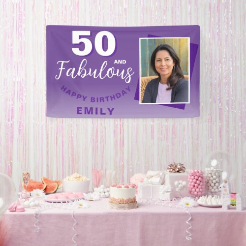 Purple 50 and Fabulous 50th Birthday Party Photo Banner