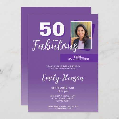 Purple 50 and Fabulous 50th Birthday Party Photo Invitation
