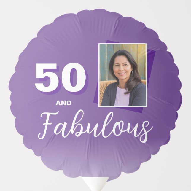 Purple 50 and Fabulous 50th Birthday Photo Balloon (Front)