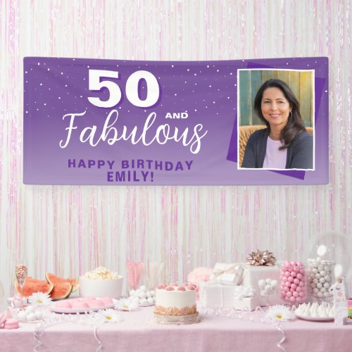 Purple 50 and Fabulous 50th Birthday Photo Banner
