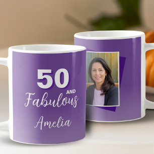 Purple 50 and Fabulous 50th Birthday Photo Coffee Mug