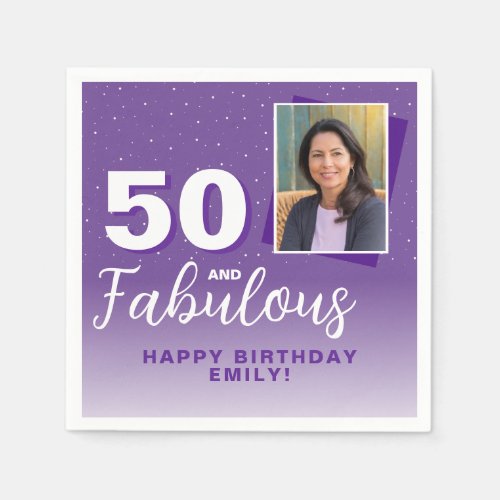Purple 50 and Fabulous 50th Birthday Photo Napkins