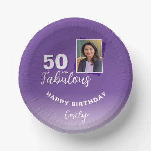 Purple 50 and Fabulous 50th Birthday Photo Paper Bowls