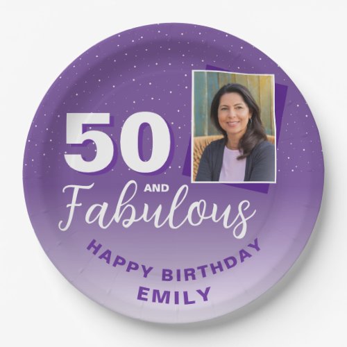 Purple 50 and Fabulous 50th Birthday Photo Paper Plates
