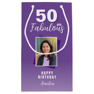 Purple 50 and Fabulous 50th Birthday Photo Small Gift Bag