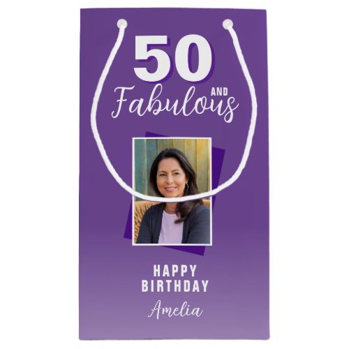 Purple 50 and Fabulous 50th Birthday Photo  Small Gift Bag