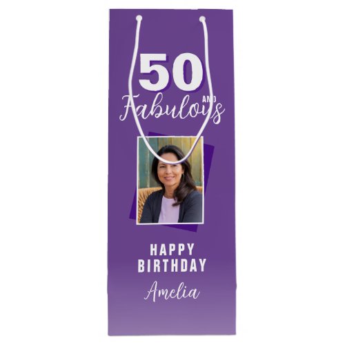 Purple 50 and Fabulous 50th Birthday Photo  Wine Gift Bag