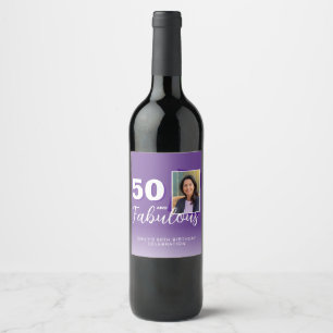 Purple 50 and Fabulous 50th Birthday Photo Wine Label