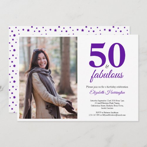 Purple 50 And Fabulous Birthday Invitation