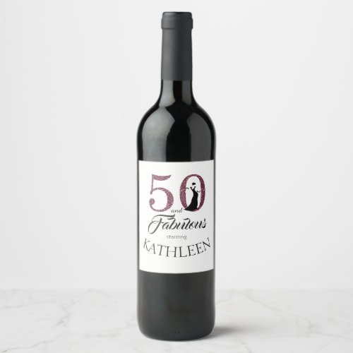 Purple 50 and Fabulous Birthday Party Custom Name Wine Label