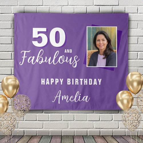 Purple 50 and Fabulous Birthday Photo Backdrop 