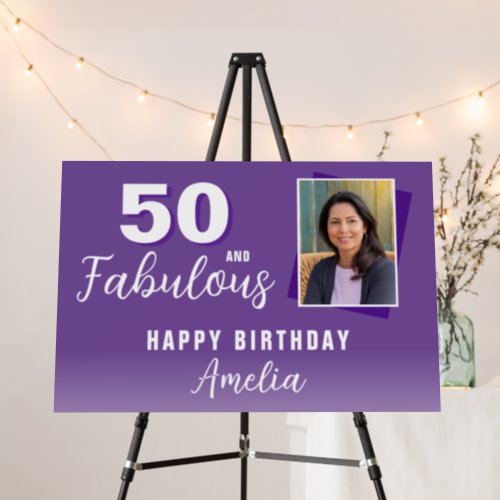 Purple 50 and Fabulous Birthday Photo Backdrop  Foam Board