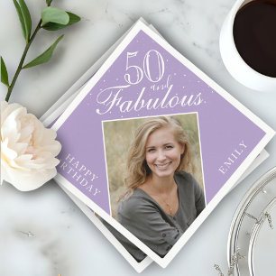 Purple 50 and Fabulous Elegant Photo 50th Birthday Napkins